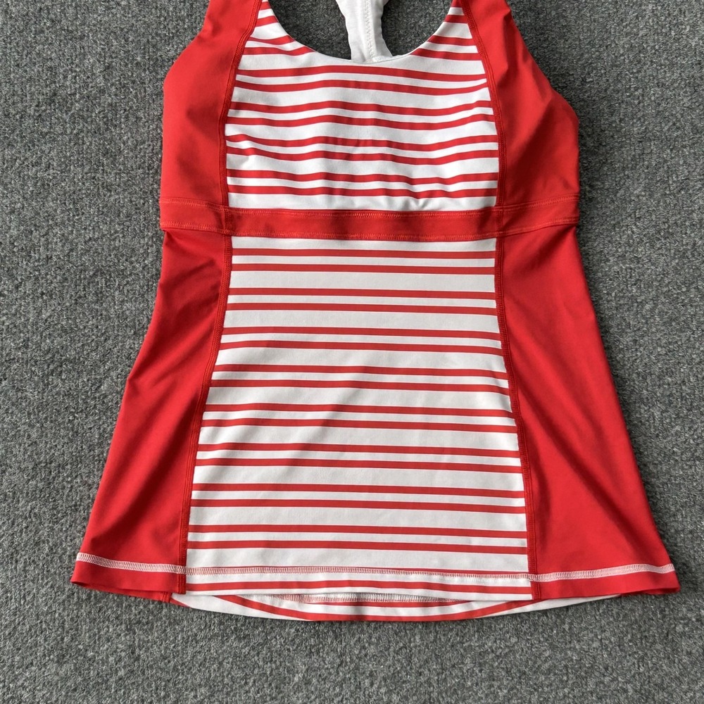 Lululemon Run Tank Built-In Bra Red White Stripe Criss Cross Back‎ Women's - Picture 3 of 11